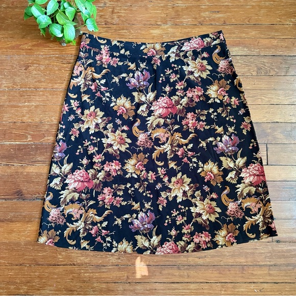 Vintage Dresses & Skirts - Vintage 90s Moody Floral Black Midi Skirt Womens 3X